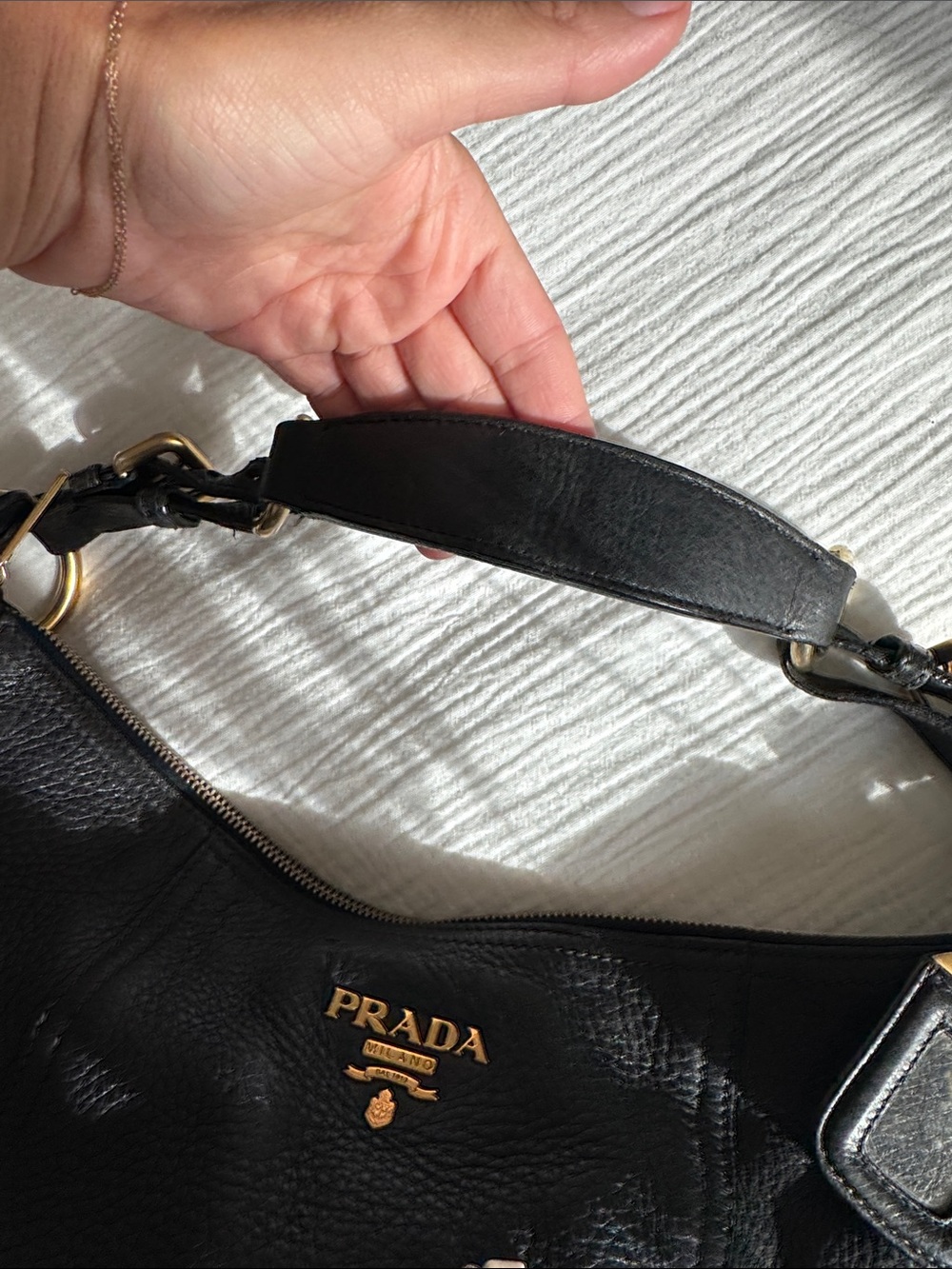 Prada Vitello Daino Leather Hobo Bag – Black Pebbled Leather, Authentic - Picture 8 of 12